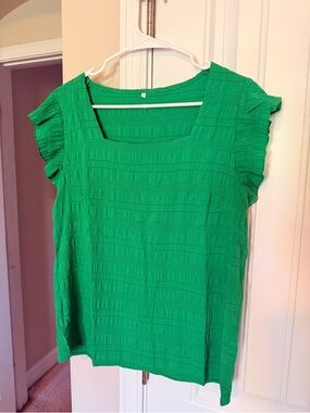 Green Square Neck Ruffle Sleeve Women's Top-NEVER WORN.